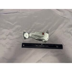 Vintage Clear Art Glass Cat Figurine Red Fish In Belly Stomach Paperweight 6"